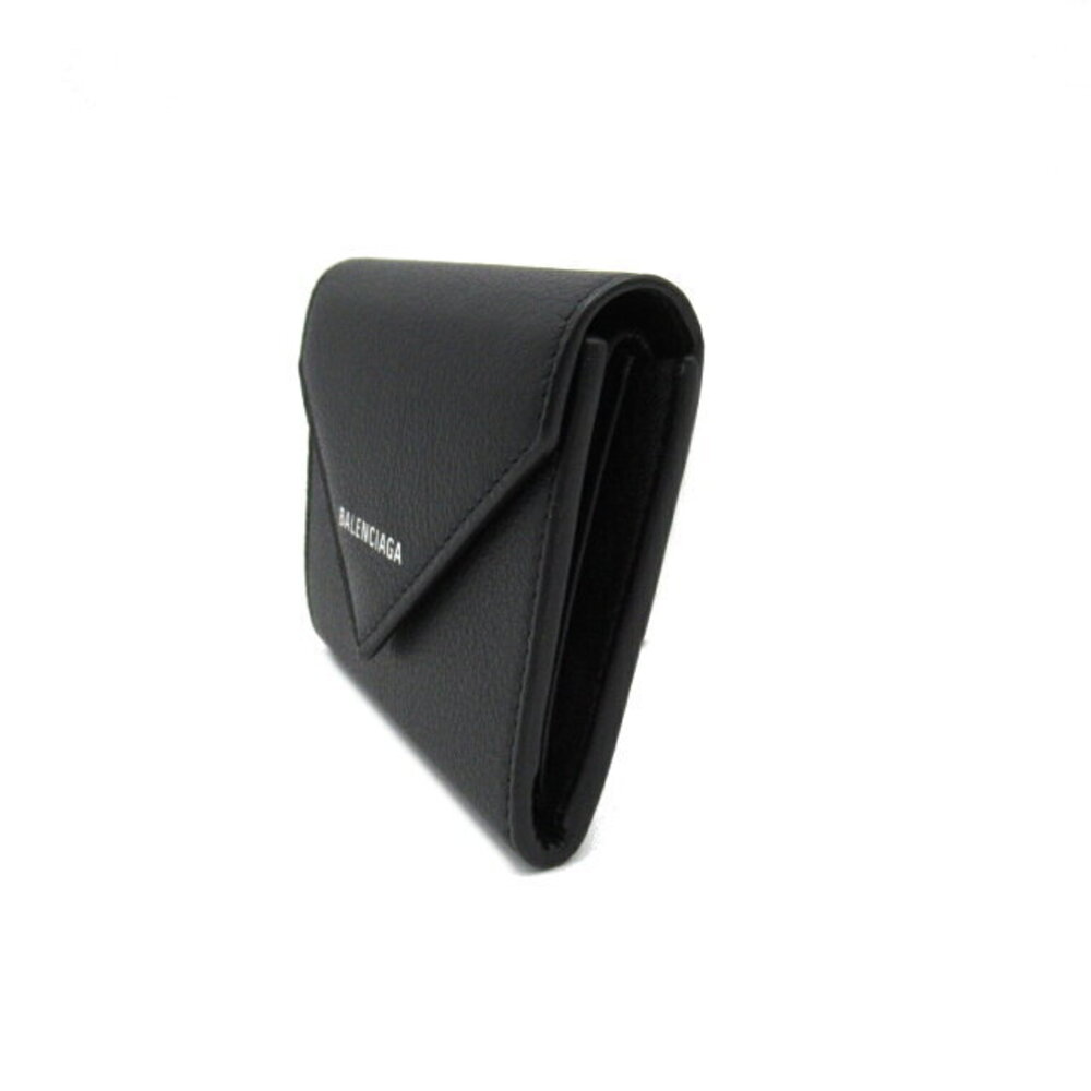 Balenciaga Tri Compact PAPIER Leather Calfskin Wallet Black fold - Picture 3 of 9